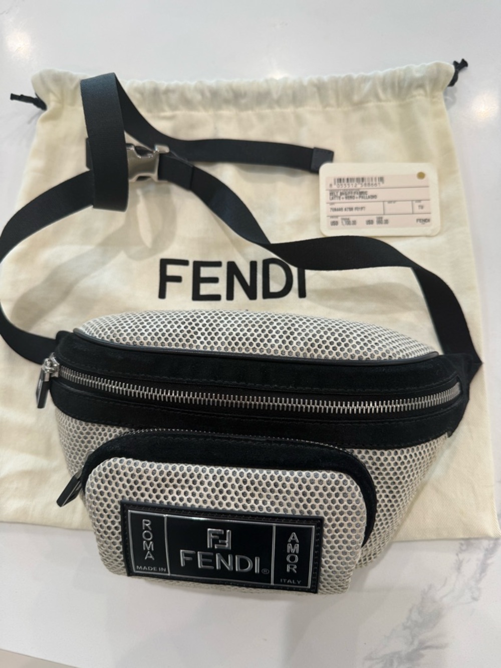 Fendi mesh nylon over FF signature logo Bum Bag crossbody adjustable strap - Picture 2 of 13